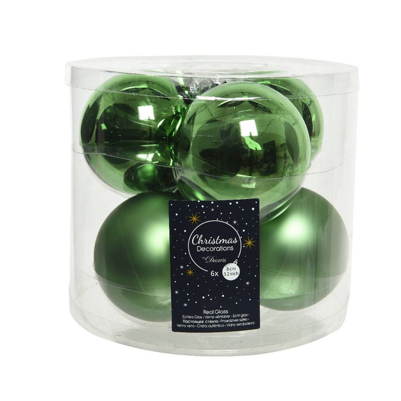 Foto van 6x stuks glazen kerstballen groen 8 cm mat/glans - kerstbal