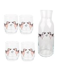 Foto van Haes deco - set van 4 waterglazen + karaf - ø 8x9 cm / 260 ml - dachshund love