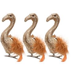 Foto van 3x stuks decoratie vogels op clip flamingo rood 13 cm - kersthangers