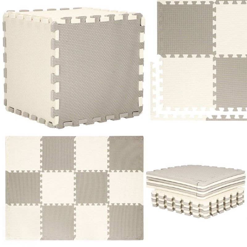 Foto van Speelmat speelmat foam puzzelmat 12 puzzelstukken 118 x 90 cm grijs/crème