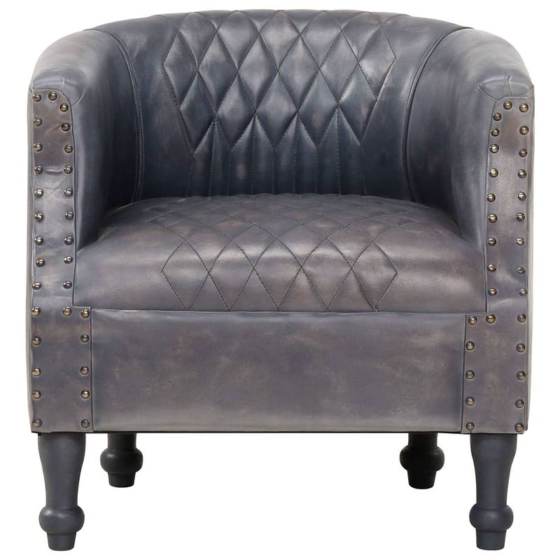 Foto van The living store luxe kuipstoel - - fauteuil - 62 x 58 x 65 cm - grijs - geitenleer