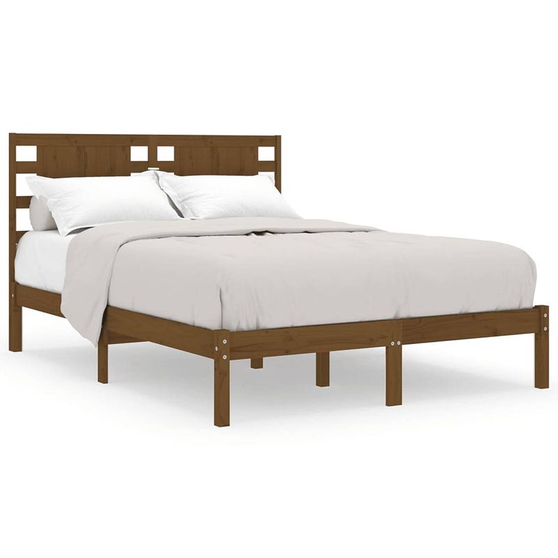 Foto van The living store houten bedframe - klassiek - 195.5 x 126 x 100 cm - honingbruin