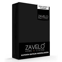 Foto van Zavelo katoen - hoeslaken katoen satijn zwart - zijdezacht - extra hoog-2-persoons (140x200 cm)