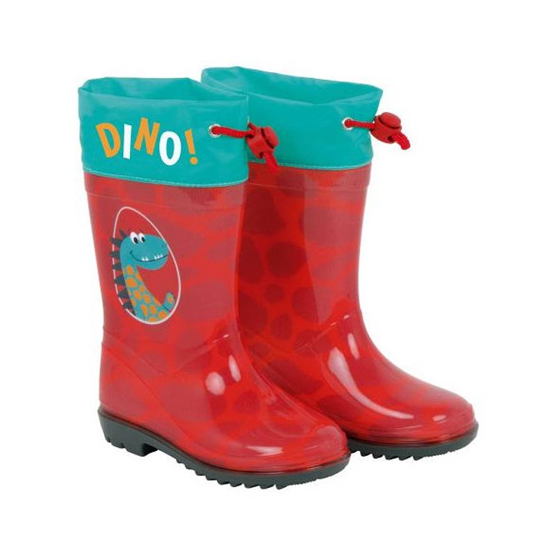 Foto van Regenlaarzen dino junior pvc/textiel rood/turquoise maat 30