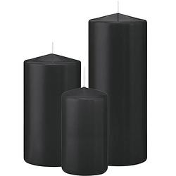 Foto van Stompkaarsen set van 6x stuks zwart 12-15-20 cm - stompkaarsen