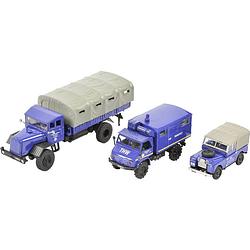 Foto van Schuco 452656000 h0 land rover, mercedes benz set van 3 thw-wagens, land rover, unimog 404, mercedes-benz lg 315