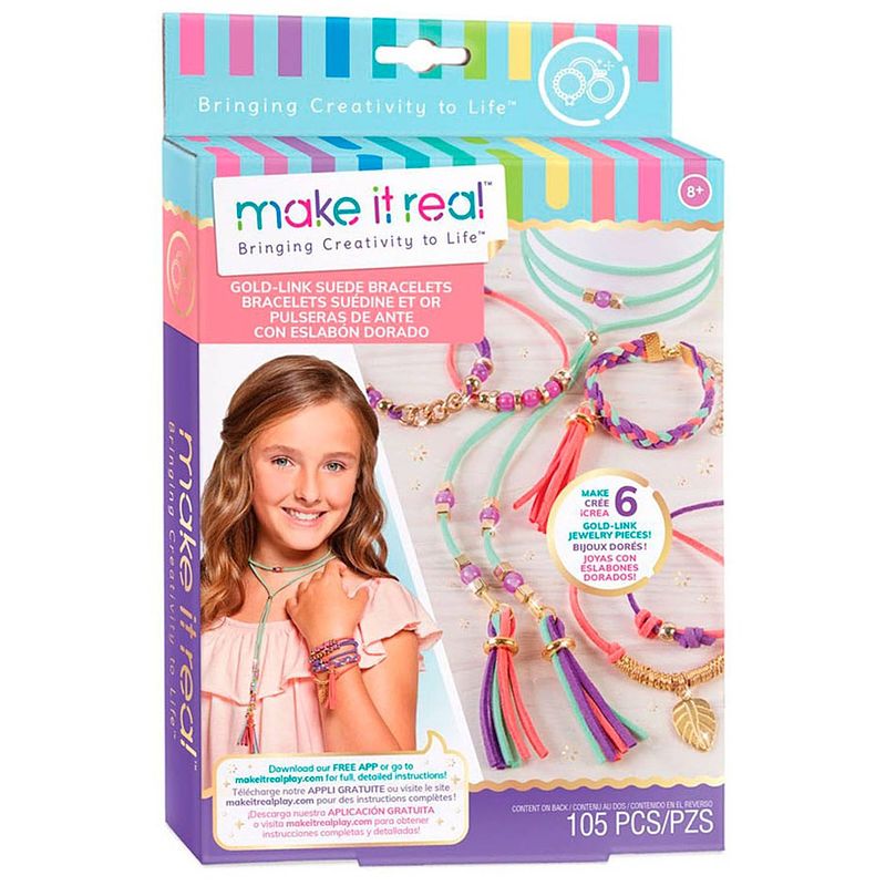 Foto van Make it real armbandjes maken meisjes suède goud 108-delig