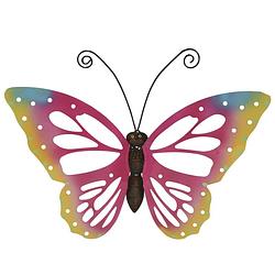 Foto van Grote roze deco vlinder/muurvlinder van metaal 51 x 38 cm tuindecoratie - tuinbeelden