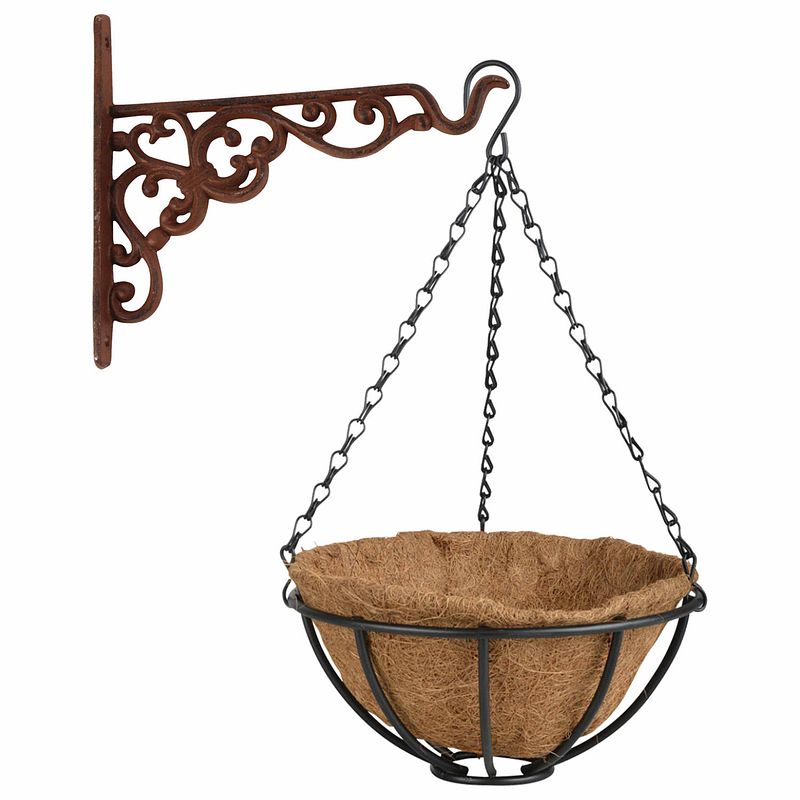 Foto van Hanging basket 25 cm met ijzeren muurhaak en kokos inlegvel - plantenbakken