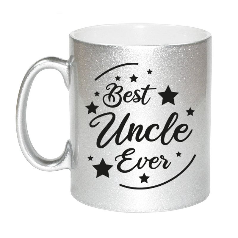 Foto van Zilveren best uncle ever cadeau koffiemok / theebeker 330 ml - feest mokken