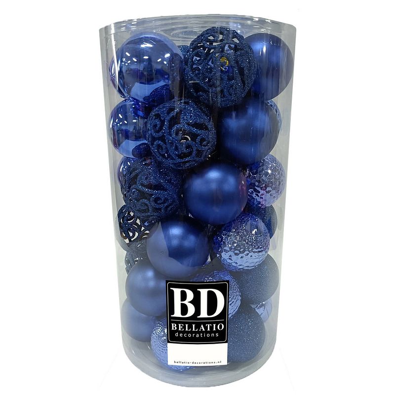 Foto van 37x stuks kunststof kerstballen kobalt blauw 6 cm inclusief kerstbalhaakjes - kerstbal