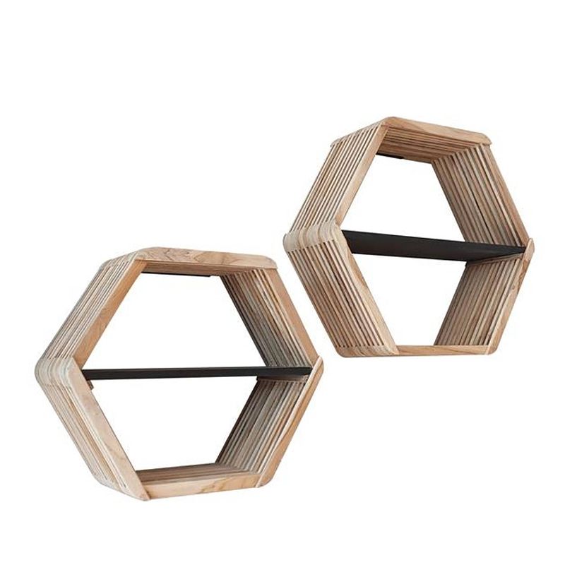 Foto van Hoyz collection - wandschap hexagon teakhout - set van 2