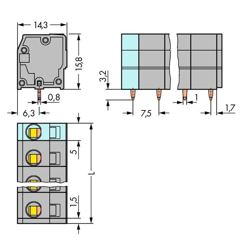 Foto van Wago 739-205 veerkrachtklemblok 2.50 mm² aantal polen 5 grijs 120 stuk(s)