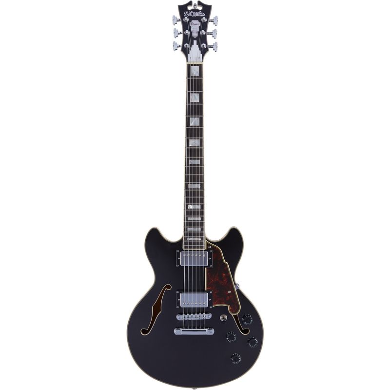 Foto van D'sangelico premier mini dc stopbar black flake semi-akoestische gitaar met gigbag