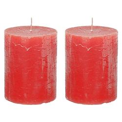 Foto van Stompkaars/cilinderkaars - 2x - rood - 7 x 9 cm - middel rustiek model - stompkaarsen