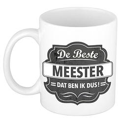 Foto van De beste meester cadeau koffiemok / theebeker grijs embleem 300 ml - feest mokken