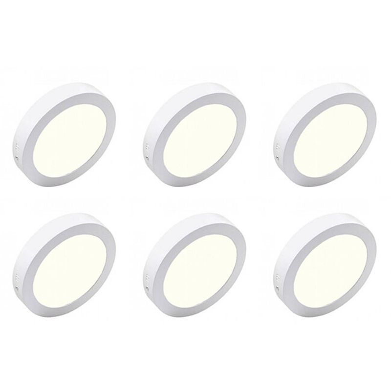 Foto van Led downlight 6 pack - opbouw rond 18w - natuurlijk wit 4200k - mat wit aluminium - ø225mm