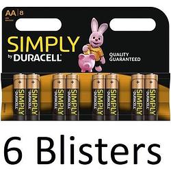 Foto van 48 stuks (6 blisters a 8 st) duracell aa simply batterijen