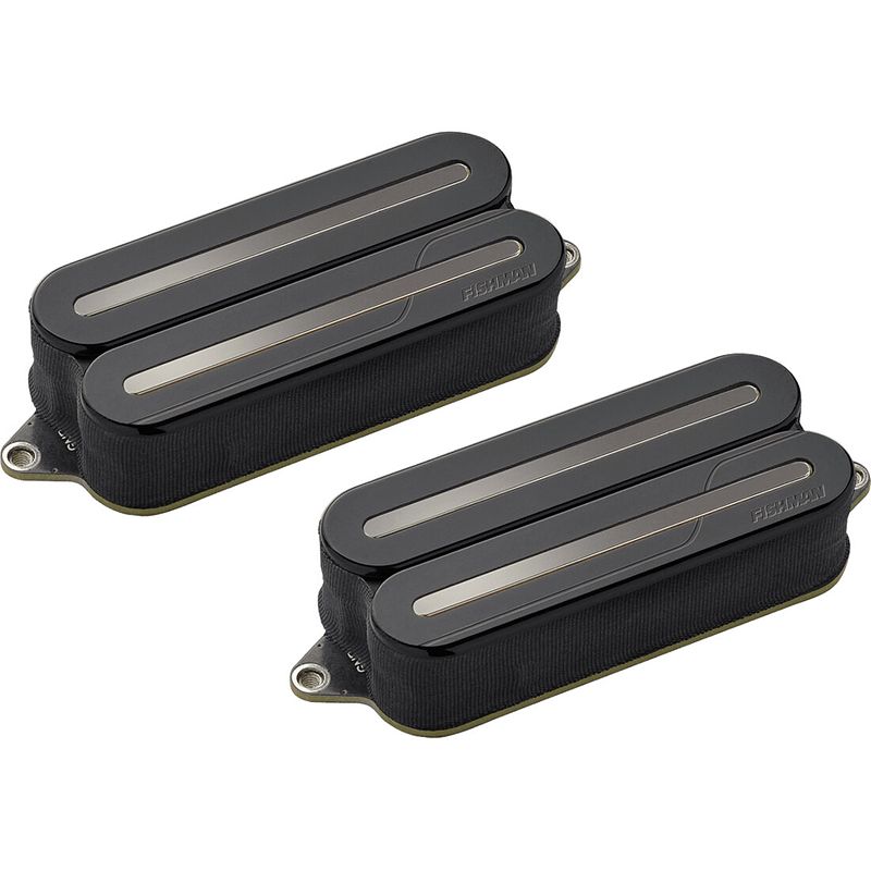 Foto van Fishman prf-mo7-sbb fluence open core modern humbucker set 7-string black / black nickle rails actieve elementenset