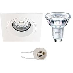 Foto van Led spot set - pragmi rodos pro - gu10 fitting - inbouw vierkant - mat wit - 93mm - philips - corepro 827 36d - 5w -