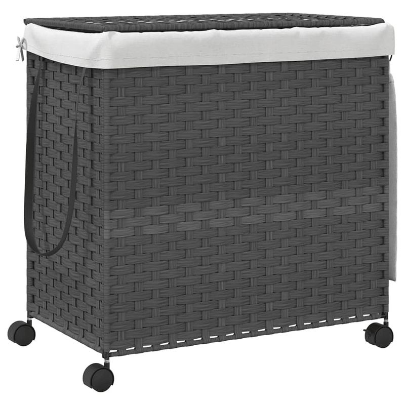 Foto van Vidaxl wasmand op wielen 60x35x60,5 cm rattan grijs