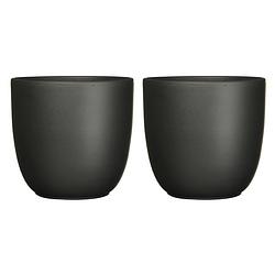 Foto van 2x stuks plantenpot/bloempot tusca - zwart - keramiek - mat - d17/h16 cm - plantenpotten