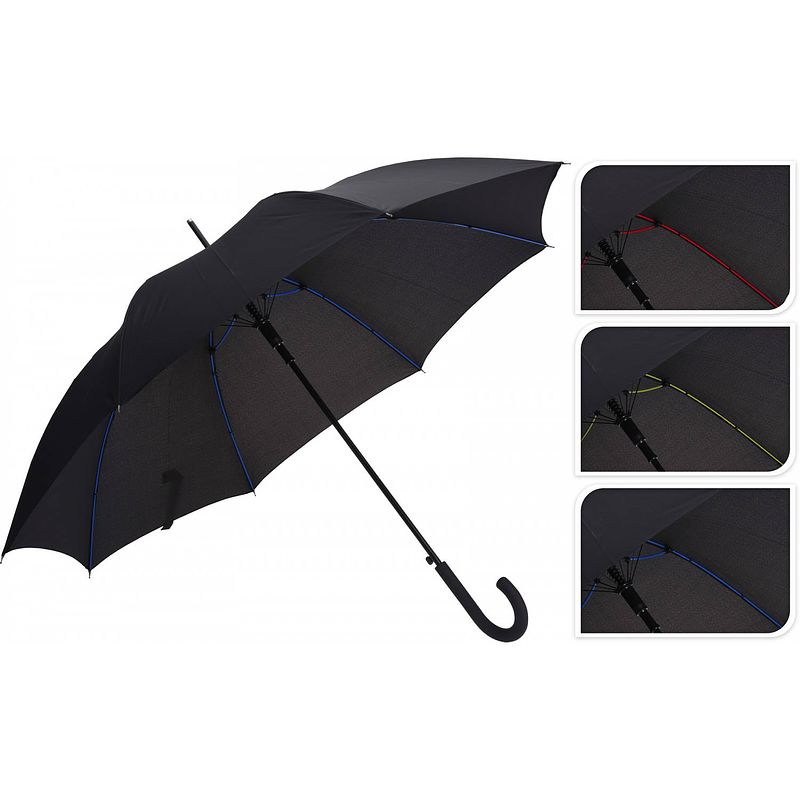Foto van Free and easy paraplu automatisch gekleurde ribben 84 cm zwart
