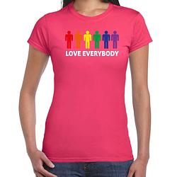 Foto van Bellatio decorations gay pride shirt - love everybody - regenboog - dames - roze s - feestshirts