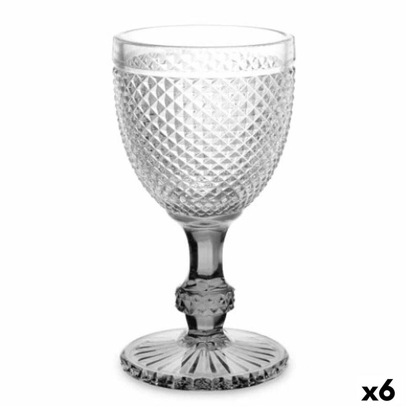 Foto van Wijnglas diamant transparant antraciet glas 330 ml (6 stuks)