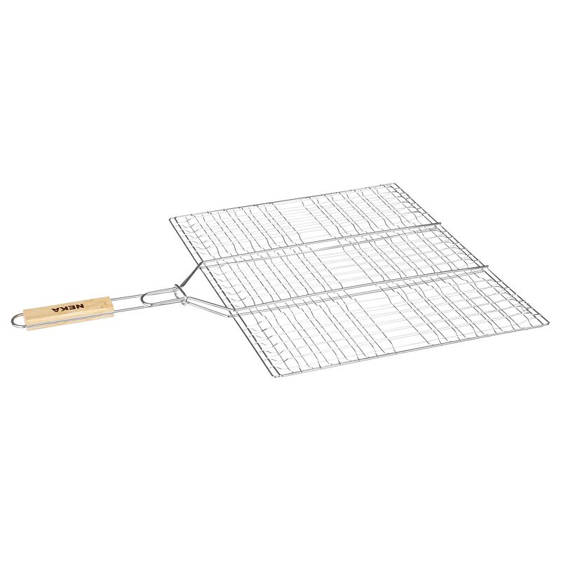 Foto van Bbq/barbecue hamburger grill klem met houten handvat 40 x 50 cm - barbecueroosters