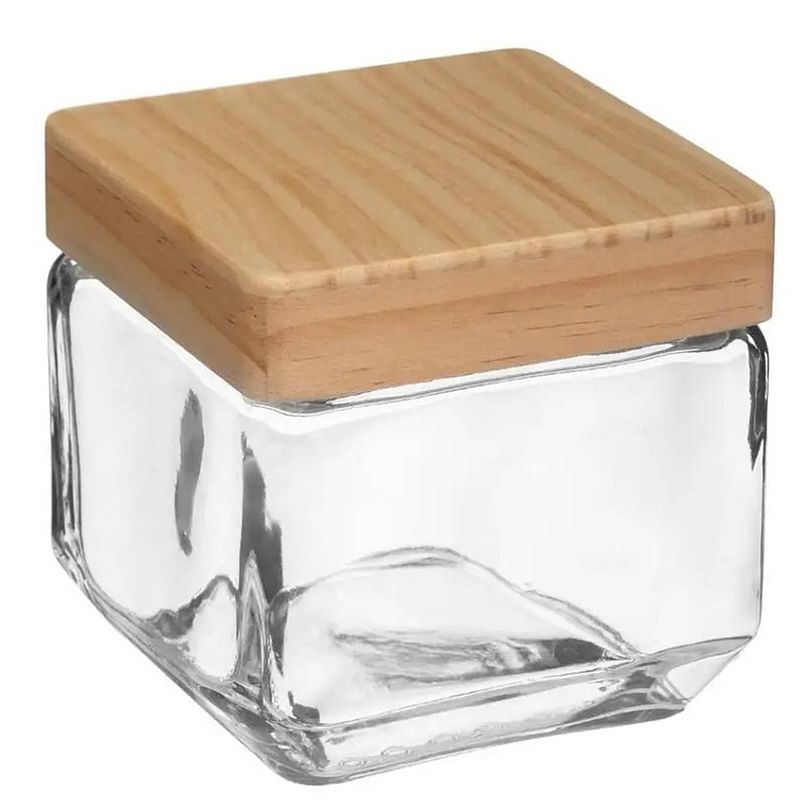 Foto van Voorraadbus/voorraadpot 0,85l glas met houten deksel - voorraadpot