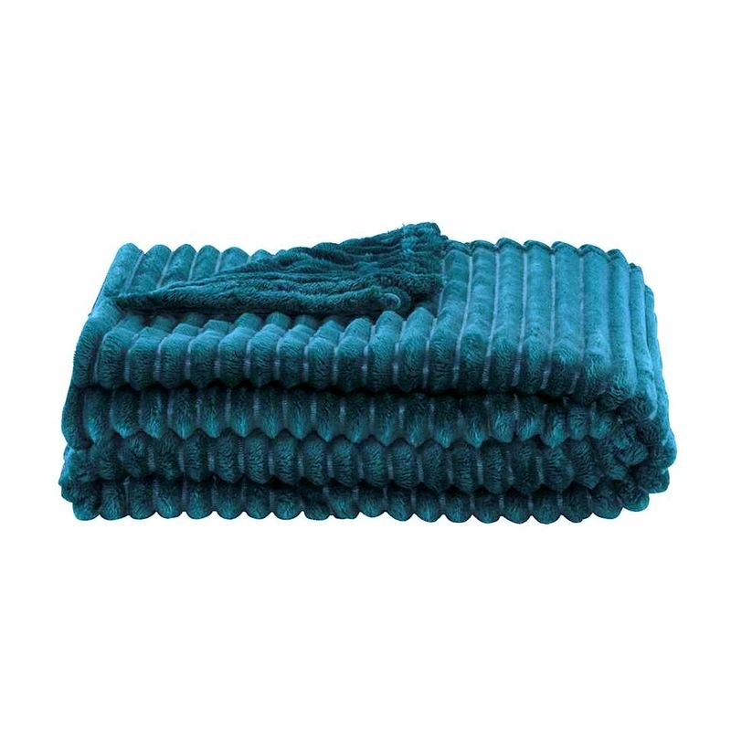 Foto van Casa di elturo flanellen fleece plaid geribbeld - petrol blauw - 125 x 150 cm