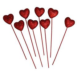 Foto van 16x decoratie glitter hartjes op stokje/prikker voor valentijn 23 cm - feestdecoratievoorwerp