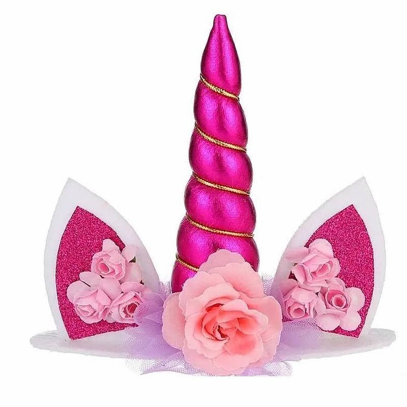 Foto van Unicorn cake topper eenhoorn taart versiering cake decoration donker roze