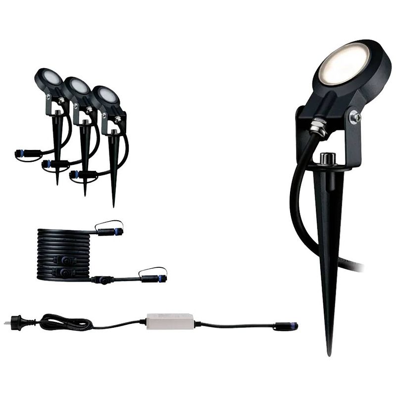 Foto van Paulmann sting 93696 verlichtingssysteem plug&shine led-tuinspot startset set van 3 stuks led 18 w warmwit antraciet