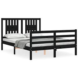 Foto van The living store massief grenenhouten bedframe - zwart - 205.5 x 145.5 x 100 cm - multiplex lattenbodem