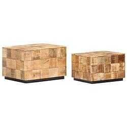 Foto van The living store salontafelset antieke stijl - hout - 50x50x35 cm - massief mangohout