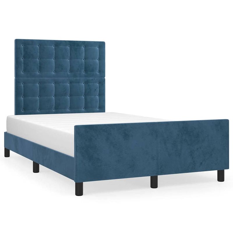 Foto van The living store bedframe donkerblauw fluweel - 203x126x118/128 cm - verstelbaar hoofdeinde - multiplex lattenbodem