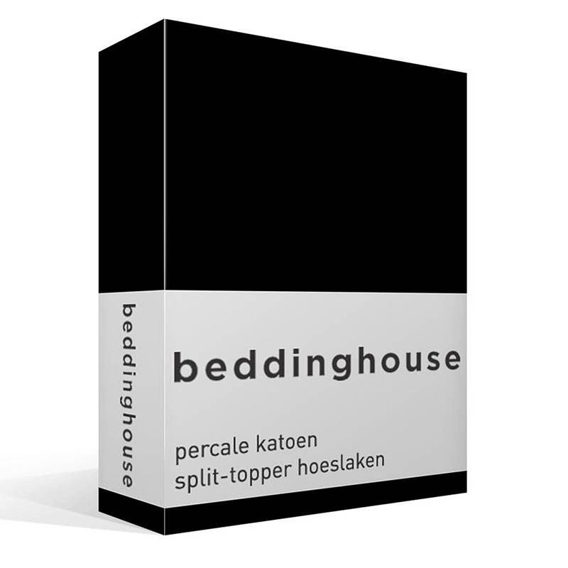 Foto van Beddinghouse percale katoen split-topper hoeslaken - 100% percale katoen - 2-persoons (140x200 cm) - black