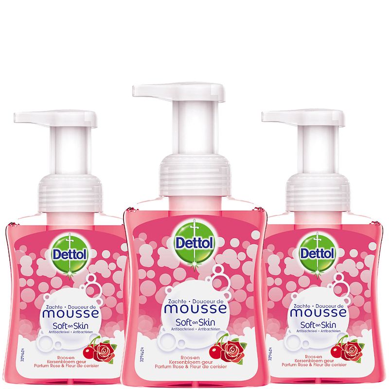 Foto van Dettol handzeep zachte mousse - roos & kersenbloesem - 250ml x3