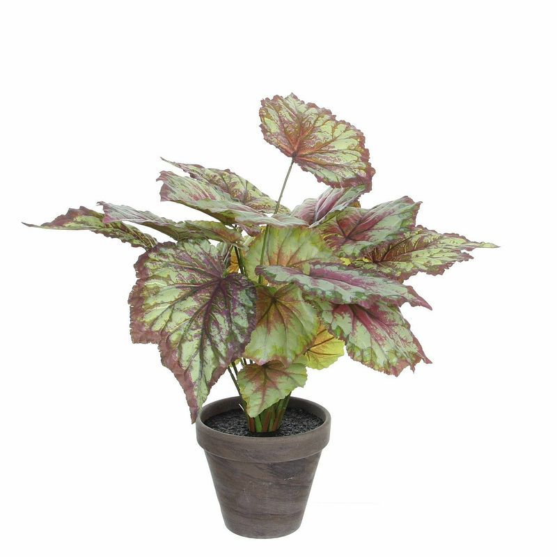 Foto van Begonia kunstplant rood in grijze sierpot h40 cm x d38 cm - kunstplanten