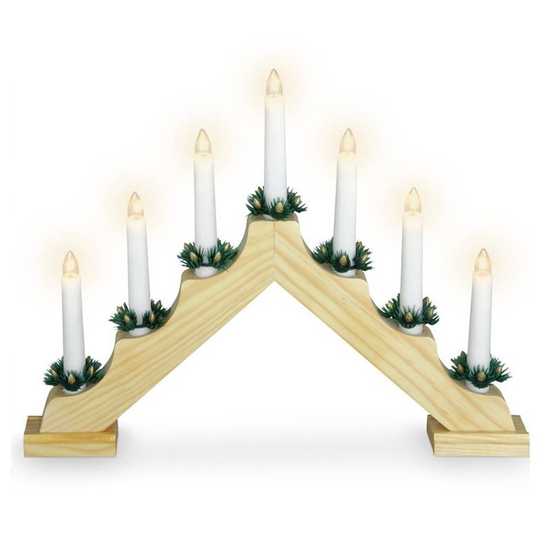 Foto van Kaarsenbrug van hout met led verlichting 39,5 x 5 x 31 cm - kerstverlichting figuur