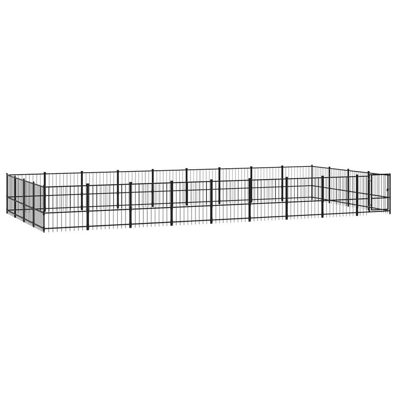 Foto van The living store hondenhok hondenkennel - stalen stangen - stevige constructie - 873x388x100cm - zwart