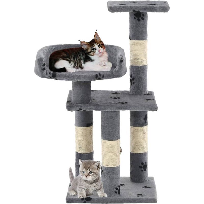 Foto van The living store kattenkrabpaal - 30 x 30 x 65 cm - grijs met potenprint