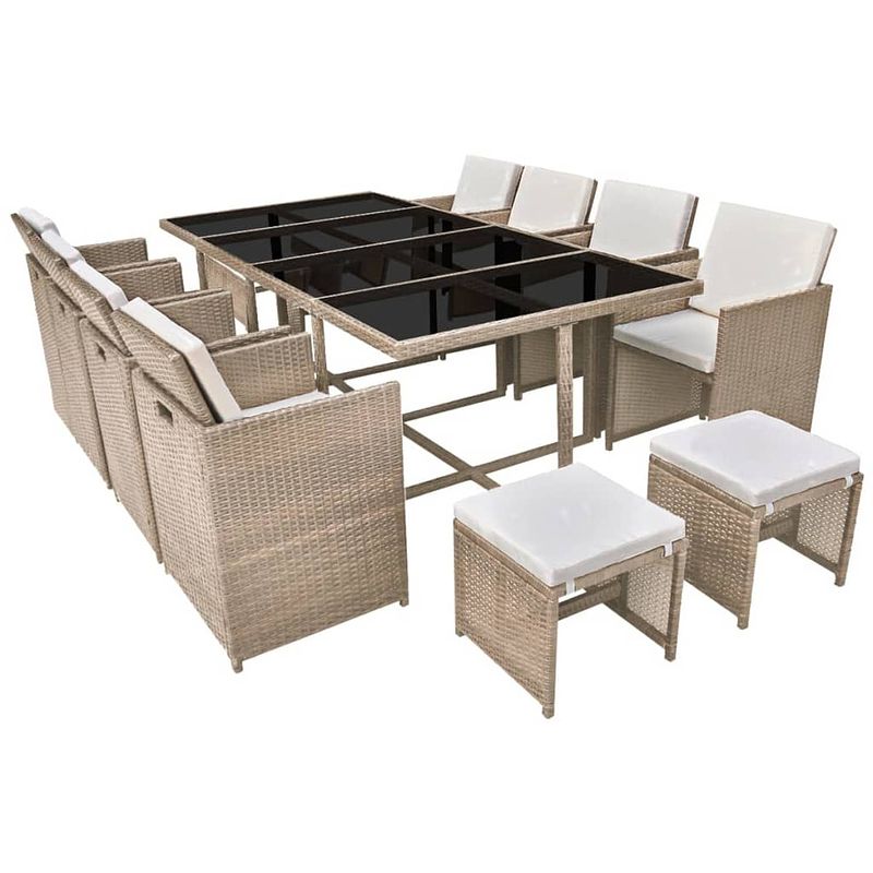 Foto van Vidaxl 13-delige tuinset met kussens poly rattan beige