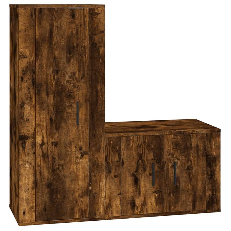 Foto van The living store tv-meubelset - gerookt eiken - 57x34.5x40 cm - 40x34.5x100 cm