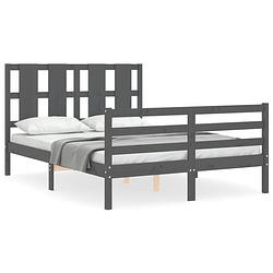 Foto van The living store bedframe grenenhout - grijs 195.5 x 125.5 x 100 cm - multiplex lattenbodem - functioneel hoofd- en