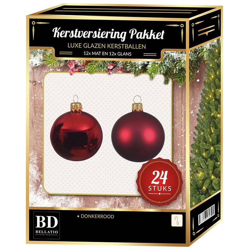 Foto van Donkerrode kerstversiering kerstballen 24-delig 6 en 8 cm - kerstbal