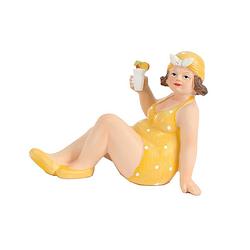 Foto van Home decoratie beeldje dikke dame zittend - geel badpak - 17 cm - beeldjes