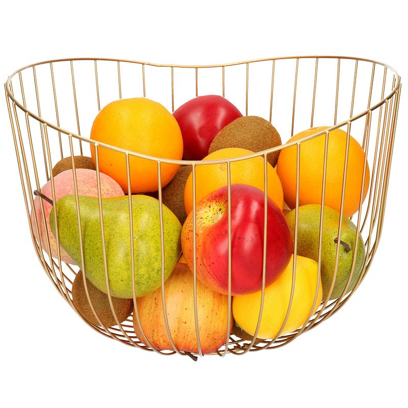 Foto van Metalen fruitmand/fruitschaal goud rond 31 x 21 x 29 cm - fruitschalen